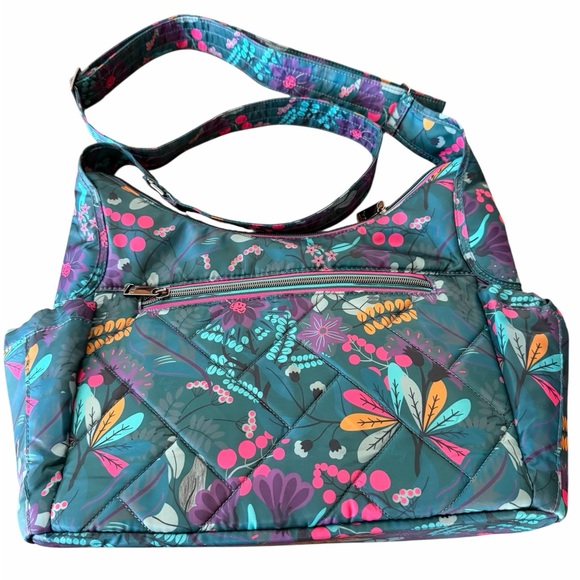 Lug Floral Quilted Shoulder Bag - Teal and Pink - Picture 2 of 7